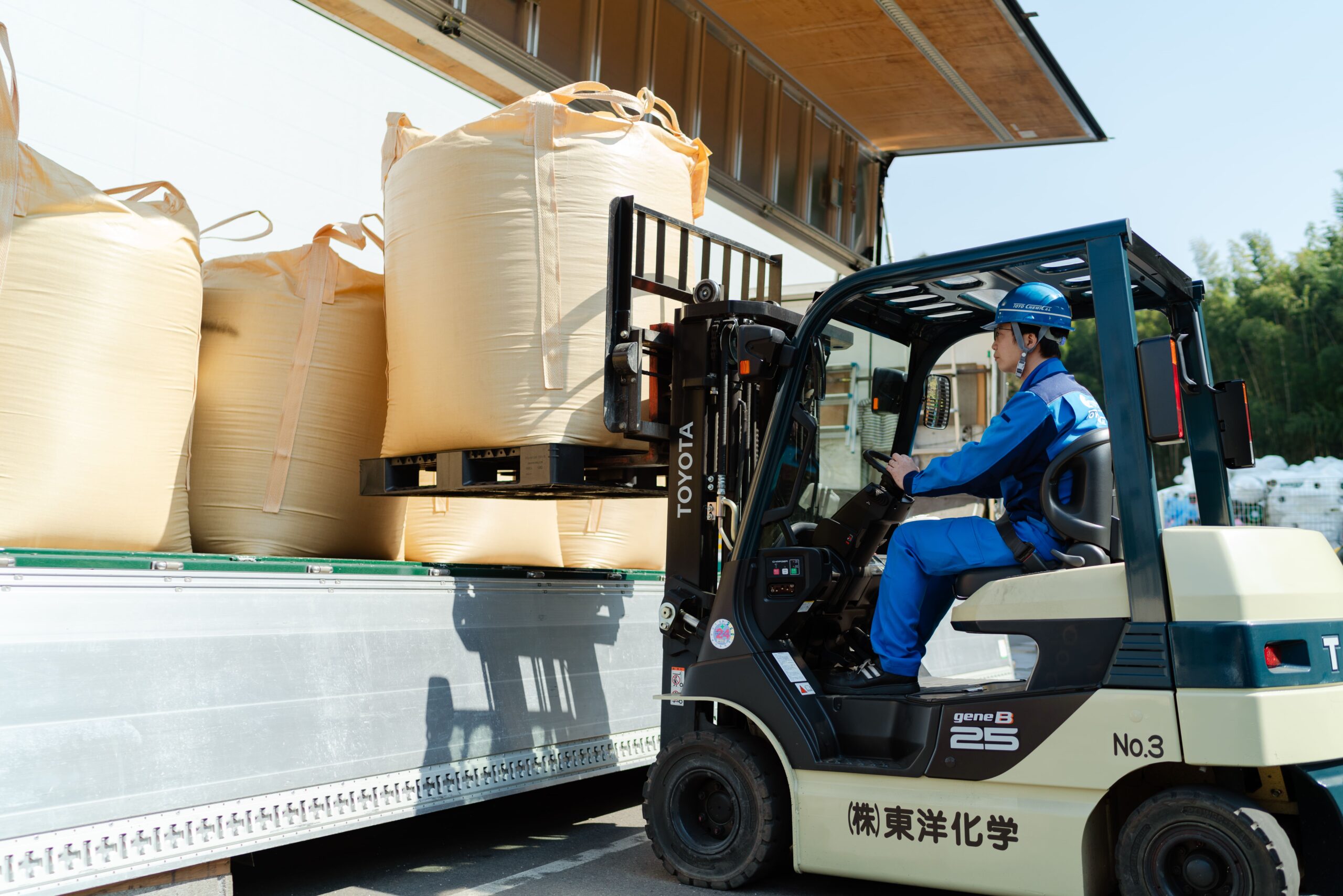 トラックから荷下ろしをしている様子